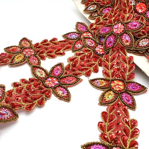 RED FLOWER beaded trim