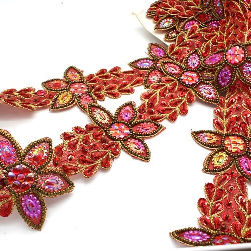 RED FLOWER beaded trim