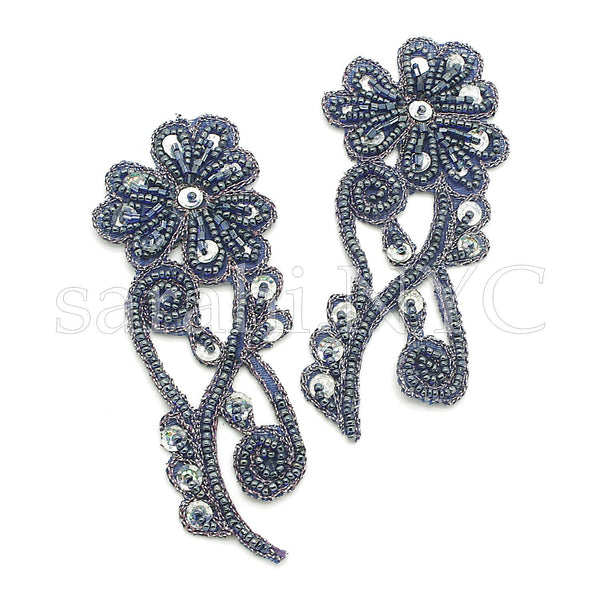 BLUE BEADED FLOWER appliques