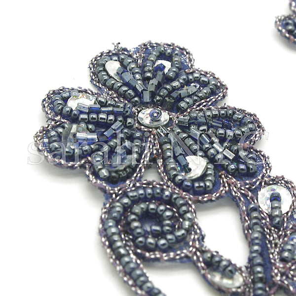 BLUE BEADED FLOWER appliques