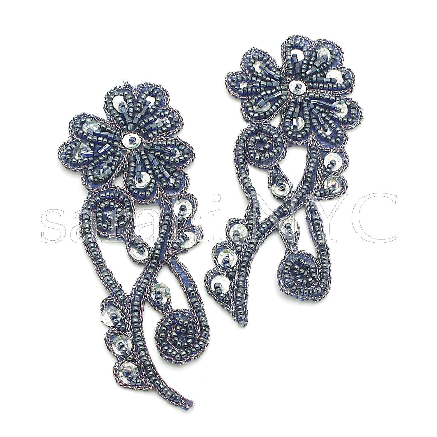 BLUE BEADED FLOWER appliques