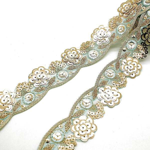 BLUE GOLD embroidered SEQUIN trim