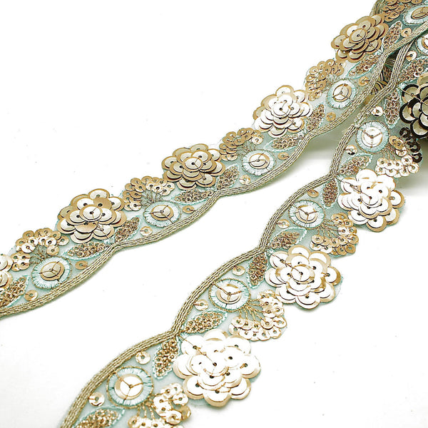 BLUE GOLD embroidered SEQUIN trim