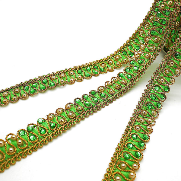 LIME GREEN gold crystal TRIM, 1 yard