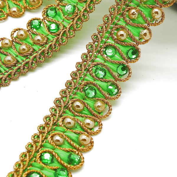 LIME GREEN gold crystal TRIM, 1 yard