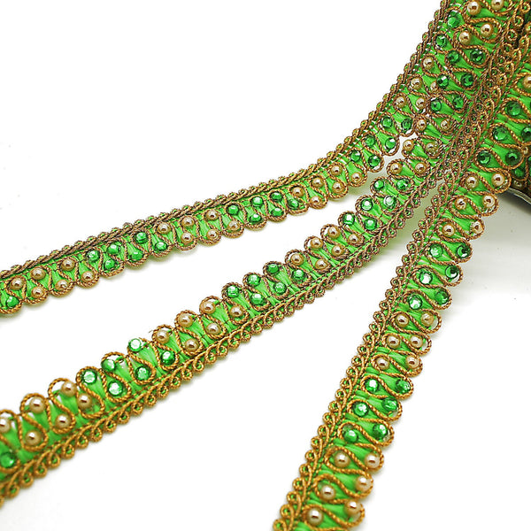 LIME GREEN gold crystal TRIM, 1 yard