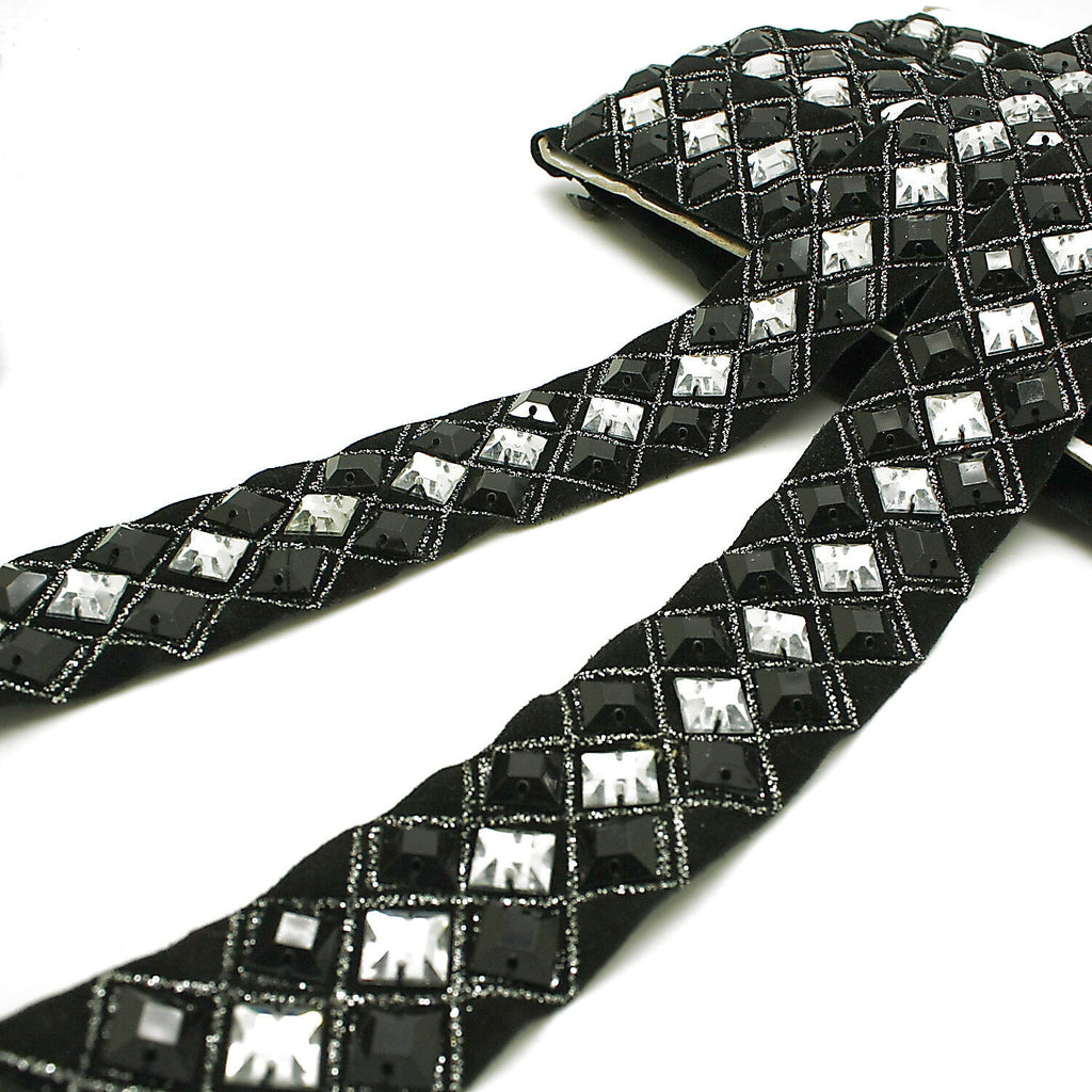 BLACK SILVER rhinestone trim
