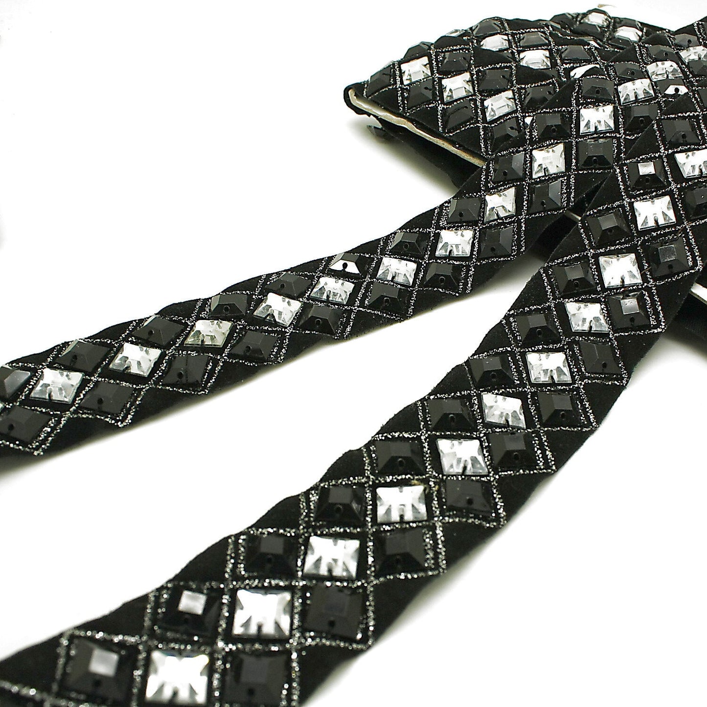 BLACK SILVER rhinestone trim