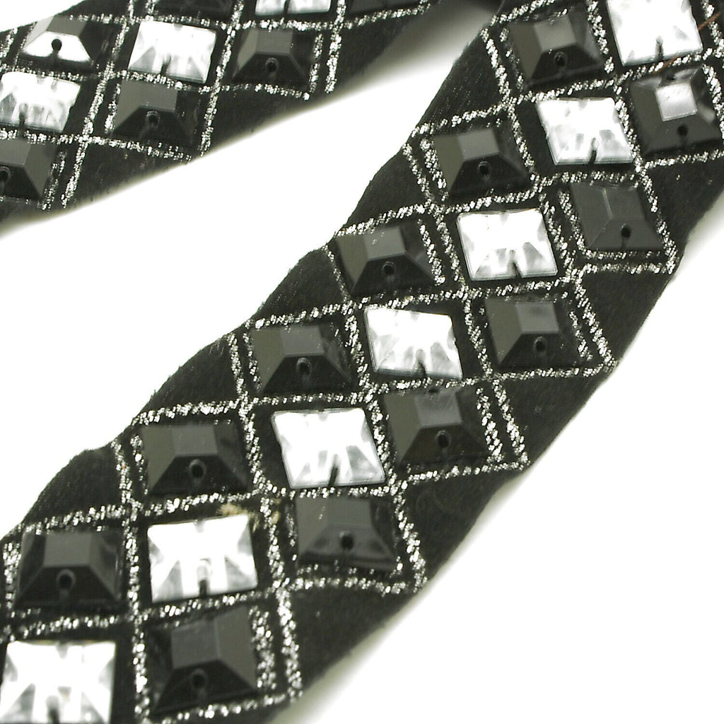 BLACK SILVER rhinestone trim
