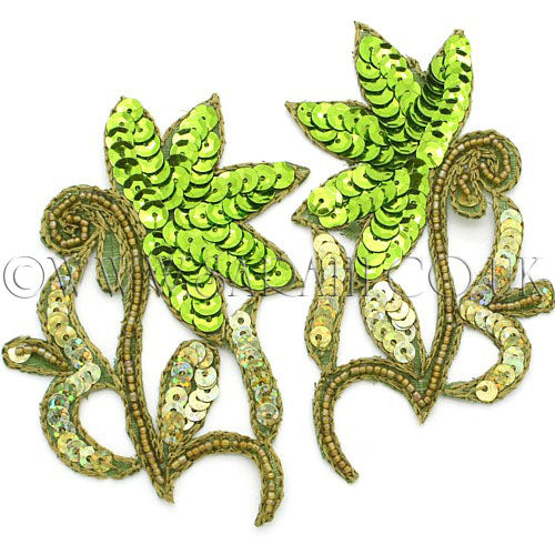 LIME GREEN BEADED SEQUIN MOTIF PAIR - sarahi.NYC - Sarahi.NYC