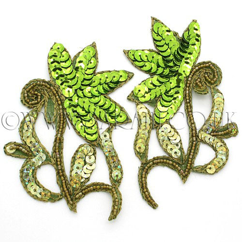 LIME GREEN BEADED SEQUIN MOTIF PAIR - sarahi.NYC - Sarahi.NYC