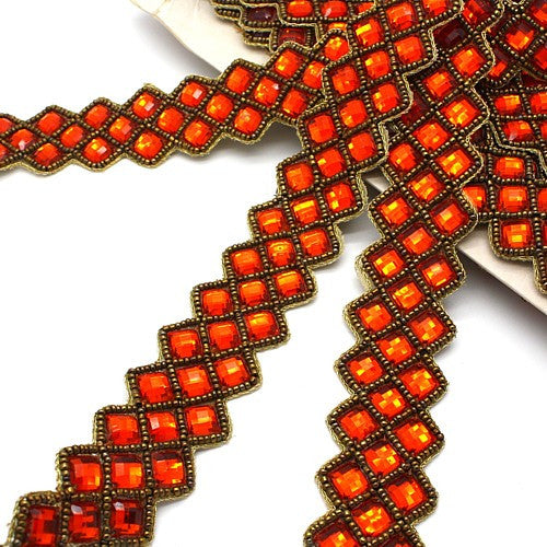 ORANGE RHINESTONE BEADED RHINESTONE TRIM - sarahi.NYC - Sarahi.NYC