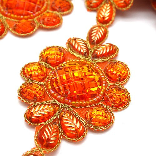 ORANGE FLORAL RHINESTONE BEADED RHINESTONE TRIM - sarahi.NYC - Sarahi.NYC