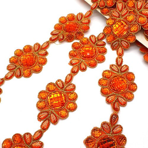 ORANGE FLORAL RHINESTONE BEADED RHINESTONE TRIM - sarahi.NYC - Sarahi.NYC