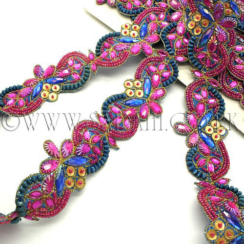 PINK BLUE RHINESTONE BEADED SEQUIN TRIM - sarahi.NYC - Sarahi.NYC