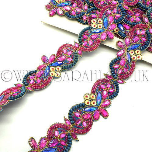 PINK BLUE RHINESTONE BEADED SEQUIN TRIM - sarahi.NYC - Sarahi.NYC