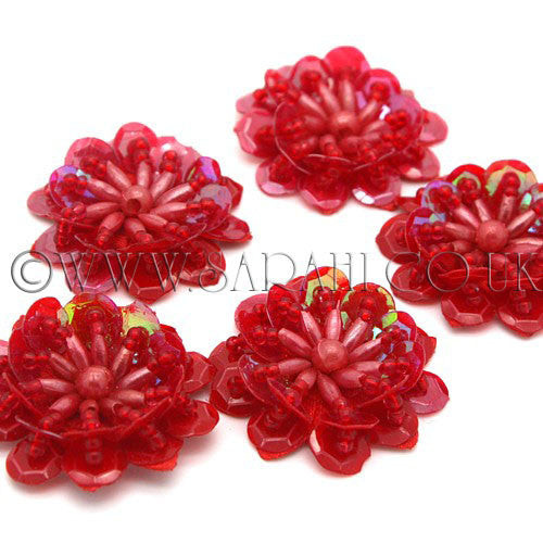 RED SEQUIN FLOWER  MOTIFS - Pack of 5 - sarahi.NYC - Sarahi.NYC